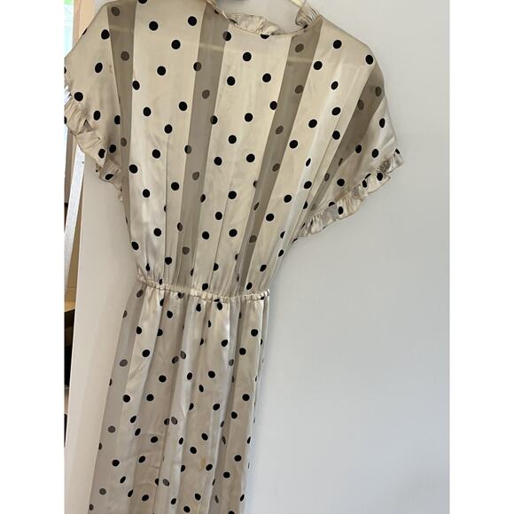 Saks Fifth Ave Vtg 70s Marion Meged 8 Long Dress Satiny B/W Polka Dot Old Money - Picture 5 of 11